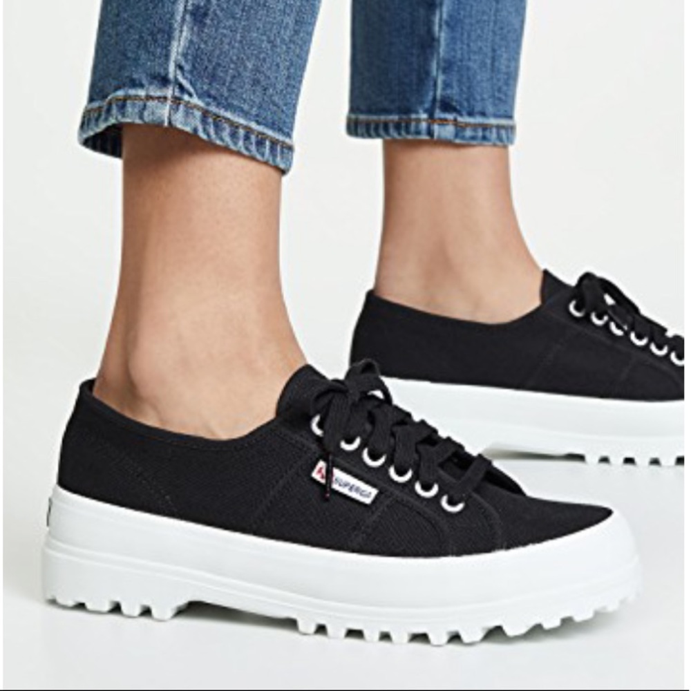 Black Platform Canvas Sneakers with Lug Sole - Superga